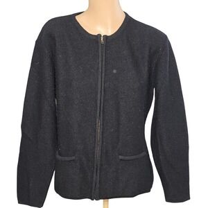 Vintage Casual Corner & Co Sweater Womens Small Black 100% Wool Zip Cardigan 90s
